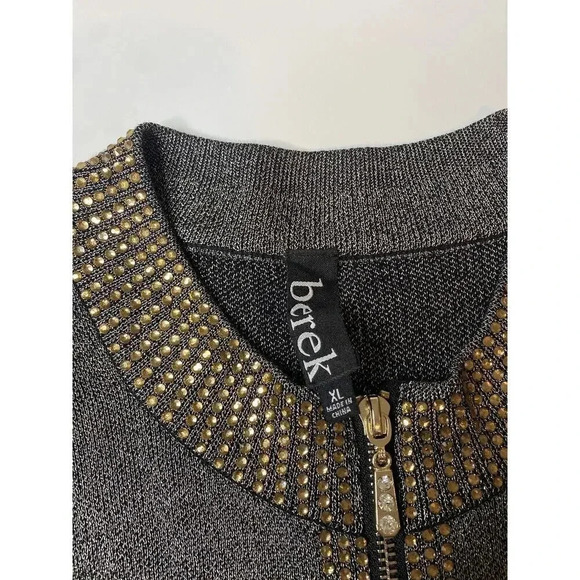 Berek Fancy Black Gold Embellished Jeweled Zip Jacket Cardigan Bedazzled XL - Picture 2 of 6